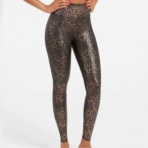 SPANX Faux Leather Leopard Print High-Rise Leggings - Size L